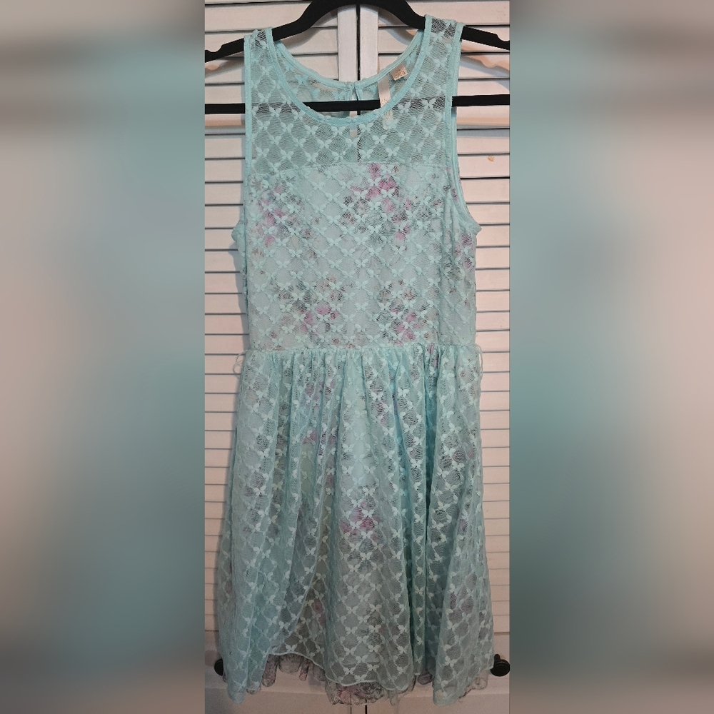 Disney Cinderella Floral Light Blue Lace Dress Size 14 Girls